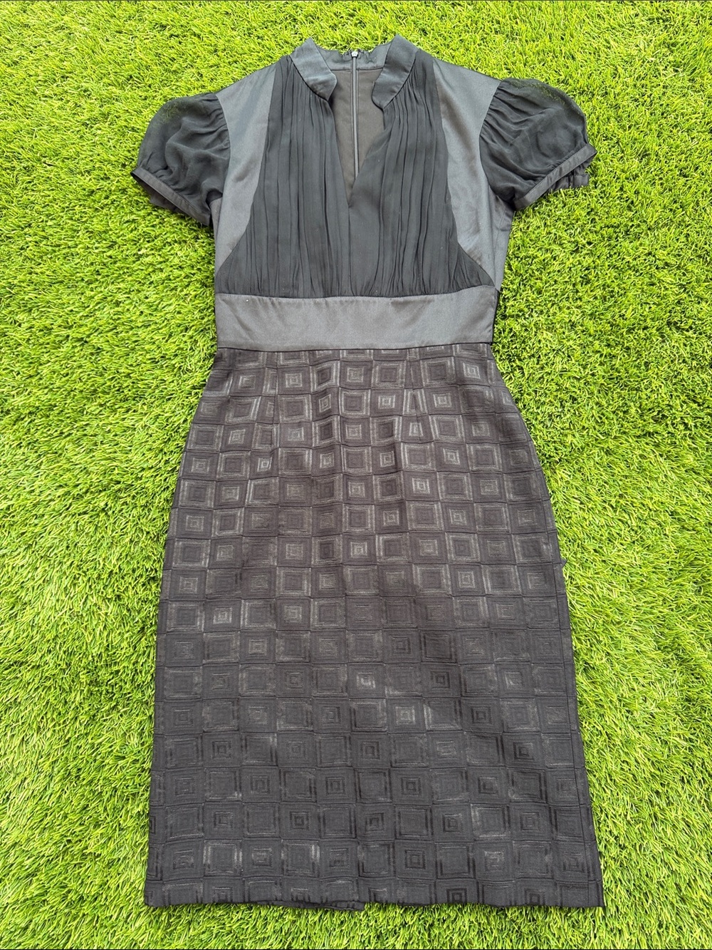 ANTONIO MELANI Black Midi Dress with Textured Skirt